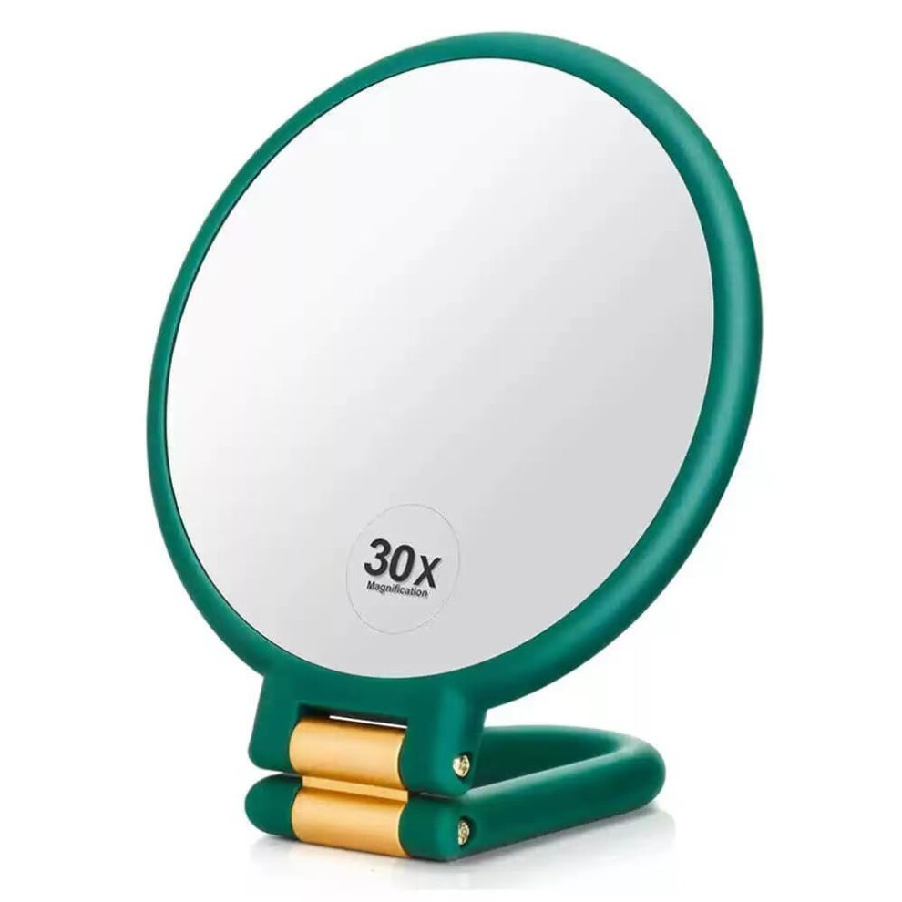 Green 30X Magnifying Handheld Mirror With Dualsided 1X/30X Lenses, Foldable Travel Makeup Mirror
