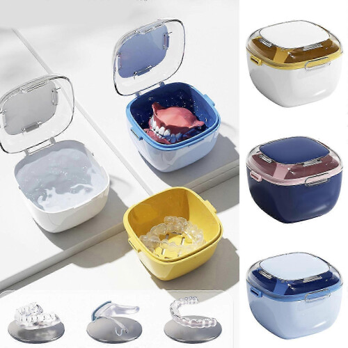 Practical Denture Care Box with Detachable Rinsing Sections Ergonomic Elegant Color Designs Sturdy Abs Construction Light Blue 1