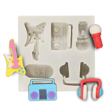 2Pcs Guitar Microphone Radio Fondant Silicone Mold for Music Theme Cake Decorating Nonstick Durable