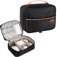 Large Electronics Organizer Bag with Heavy Duty Design for Travel Accessories and Orange Trim