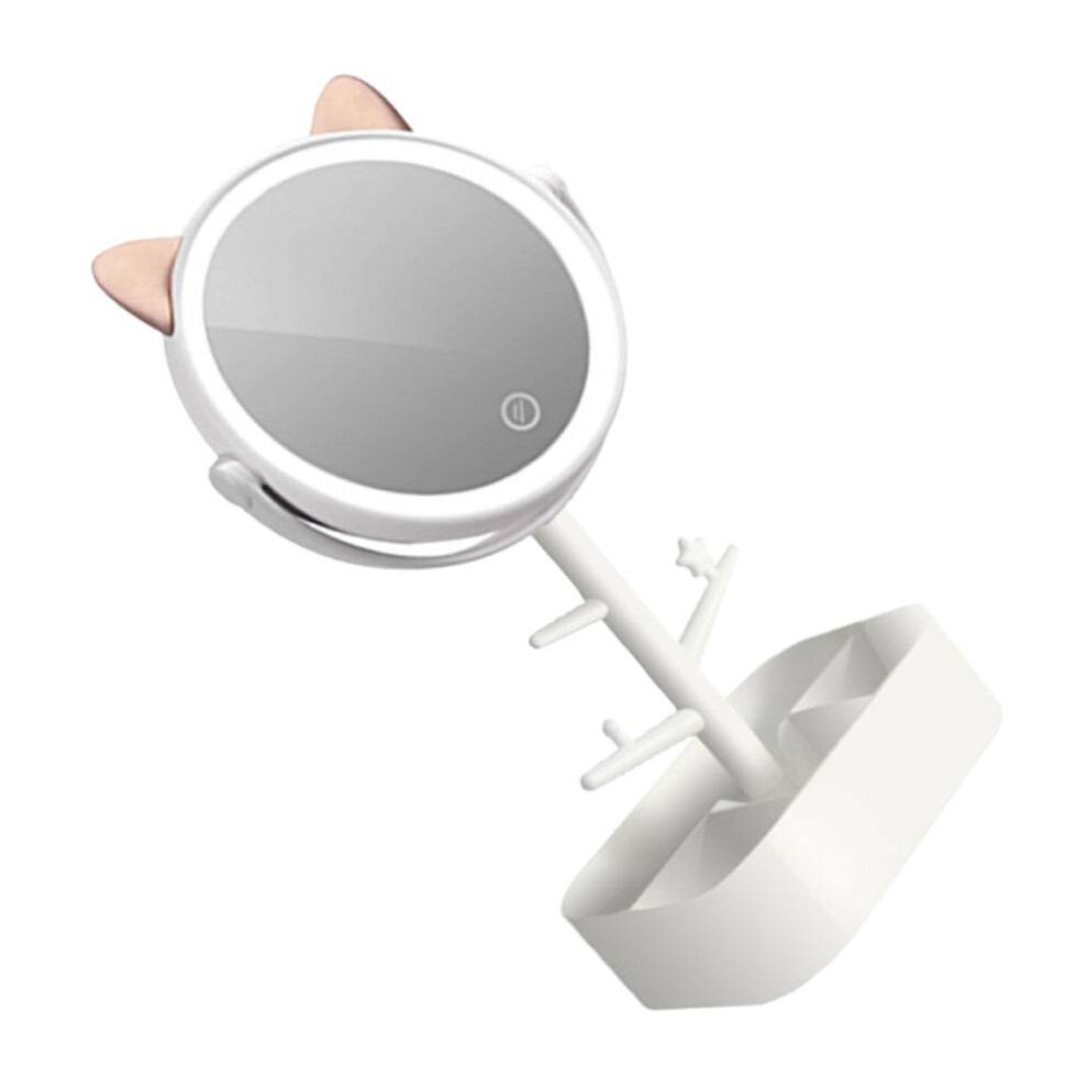 LED Vanity Mirror with Smart Dimming Touch, 360 Swivel, Rechargeable, and Integrated Storage for Travel