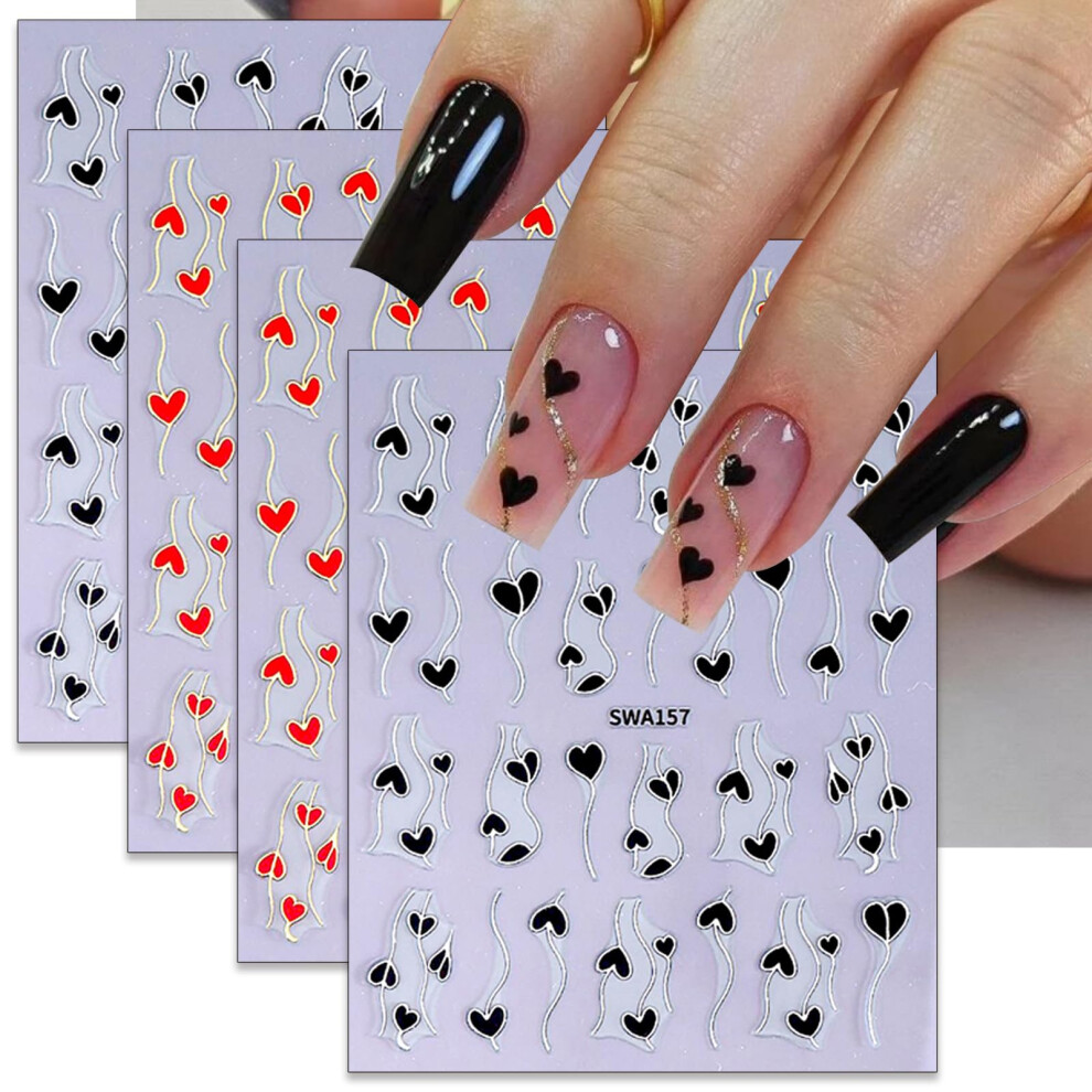 Valentine Nail Art Stickers 4 Sheets SelfAdhesive Heart Decals for Acrylic Gel Nails DIY Manicure