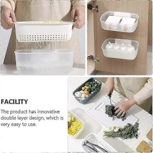 Rinsing Bowl 2-in-1 Multi-function Kitchen Colander Filter Bowl Set Double-layer Plastic Food Strainer(white) 2
