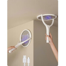 Rotating Head Rechargeable Electric Fly Swatter, Bug Zapper Racket with Telescopic Extension, Indoor Mosquito Fruit Fly Trap, Usb Rechargeable