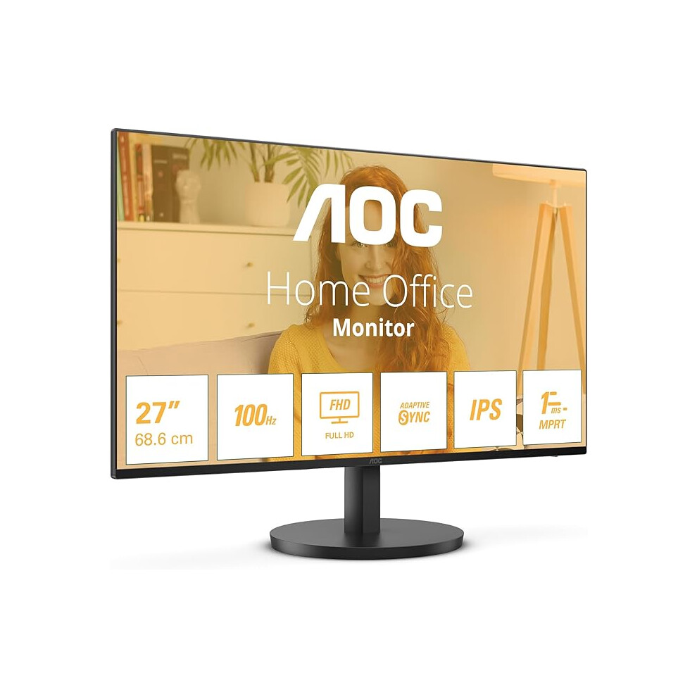 Aoc Monitors Blue/Light 27 Inch Fhd Monitor, 100Hz, Ips, 1Ms, Flickerfree, Speakers, 3 Sided Frameless