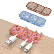 Cute Bear Cable Organizer Clips, Self Adhesive Dual Cord Holder for Desk Home Office, 3 Pack Pink Blue Brown