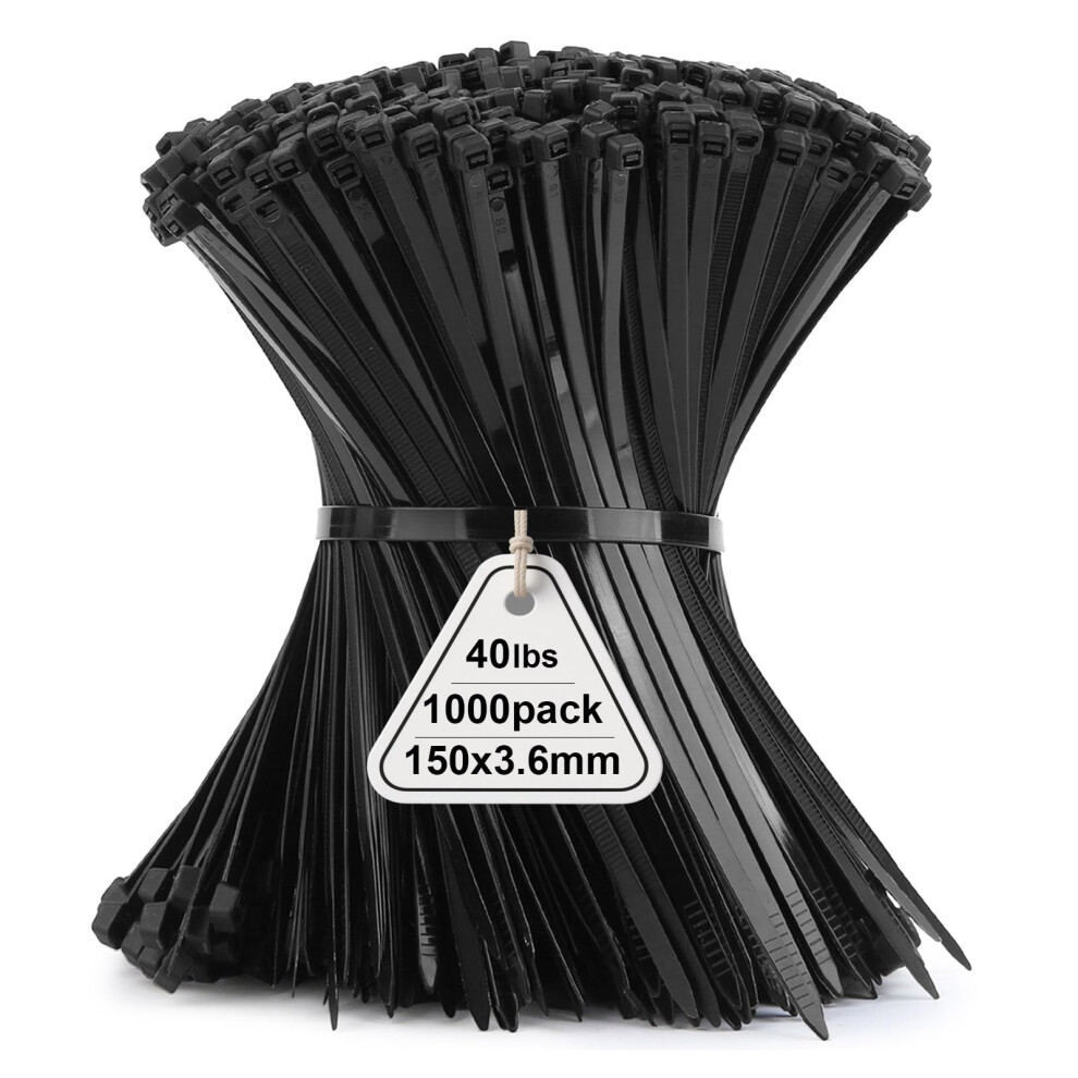 Black Nylon Zip Ties 6 Inch 150Mm Uvresistant Cable Ties Selflocking Heavyduty Bulk 1000 Pack 9099447342591