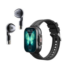 2 in 1 Smart Watch with Builtin Earbuds, NFC Sports Fitness Smartwatch for Android, Black Silicone