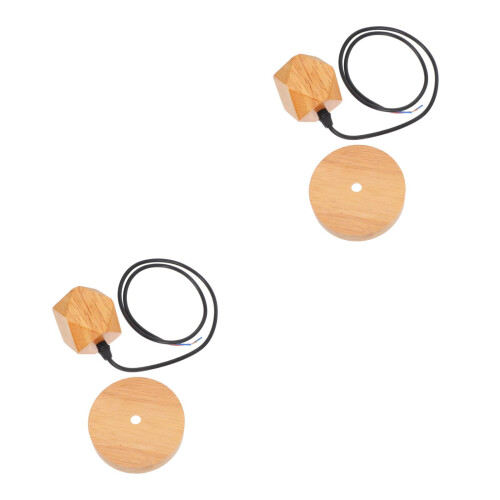 2Pcs Khaki Wood Pendant Lights E27 Hanging Fixture for Dining Room 2
