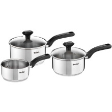 Tefal C973S344 Comfort Max Stainless Steel Saucepan Set, 3 Pieces - Silver