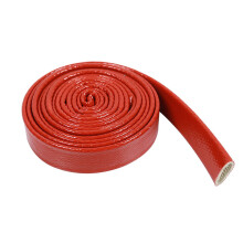 Silicone Coated Fiberglass Heat Resistant Sleeve 1M 55mm Flame Retardant Fire Insulation for Cables and Exhaust Pipes