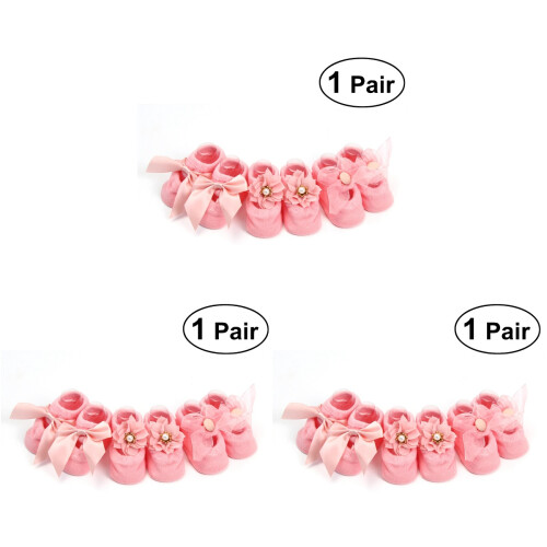 3Paires Bébé En Coton Rose Non Slip Pour 1