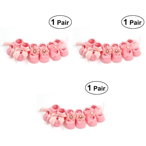 3Paires Bébé En Coton Rose Non Slip Pour 2