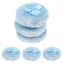 6Pcs Soft Baby Makeup Powder Puff Plush Sky-Blue with Bow Design