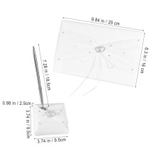 3Pcs Satin Wedding Guestbook White with Crystal Embellishment and Pen
