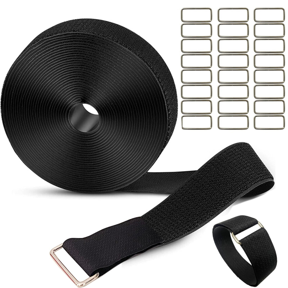 1.5In X 32Ft Hook And Loop Cable Straps Roll With 30 Metal Buckles, Adjustable Reusable Cuttolength Cord Organizer 9099447343178