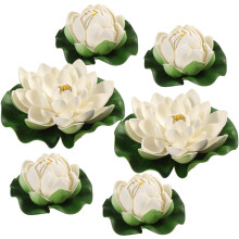 4Pcs Flexible White Artificial Water Lilies Floating Pond Flower Decor