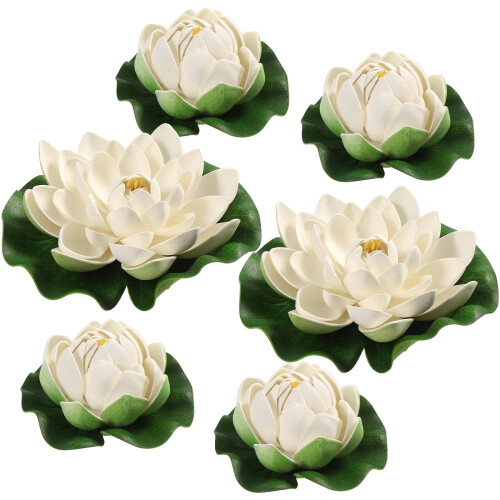 4Pcs Flexible White Artificial Water Lilies Floating Pond Flower Decor