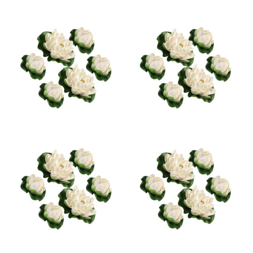 4Pcs Flexible White Artificial Water Lilies Floating Pond Flower Decor 2