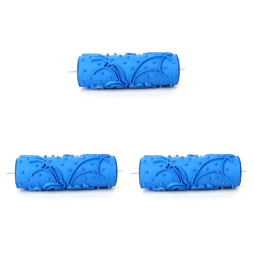3Pcs Wood Grain Effect Blue Paint Roller for Home Wall Decoration 1