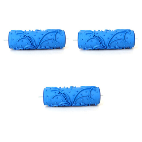 3Pcs Wood Grain Effect Blue Paint Roller for Home Wall Decoration 2