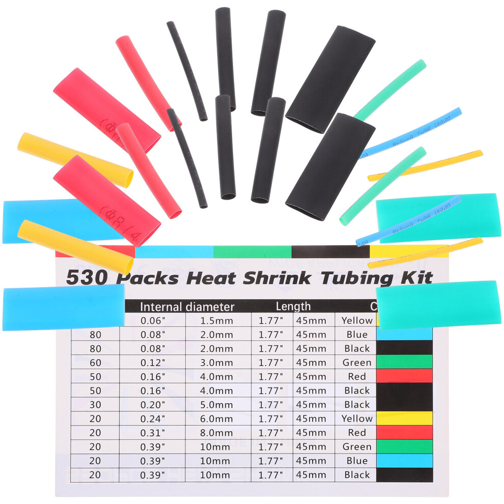 530 Pcs Heat Shrink Tubing Electric For Wire Connectors Kit 3624153563754