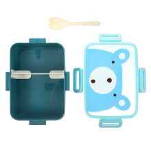 Blue Kids Bento Lunch Box Plastic Sealed Compartment for Home Use