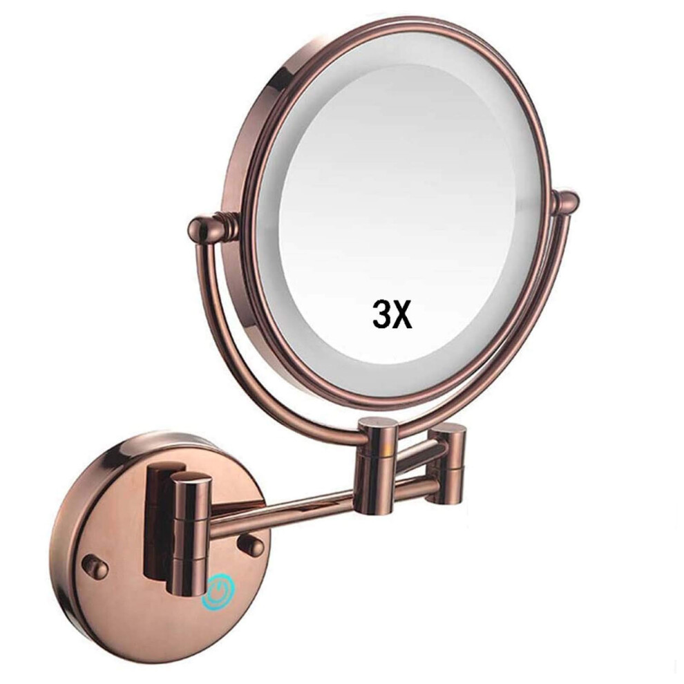 Wall Mounted Makeup Mirror with Light, 3X Magnification, 360 Rotation, USB Rechargeable, Silver White