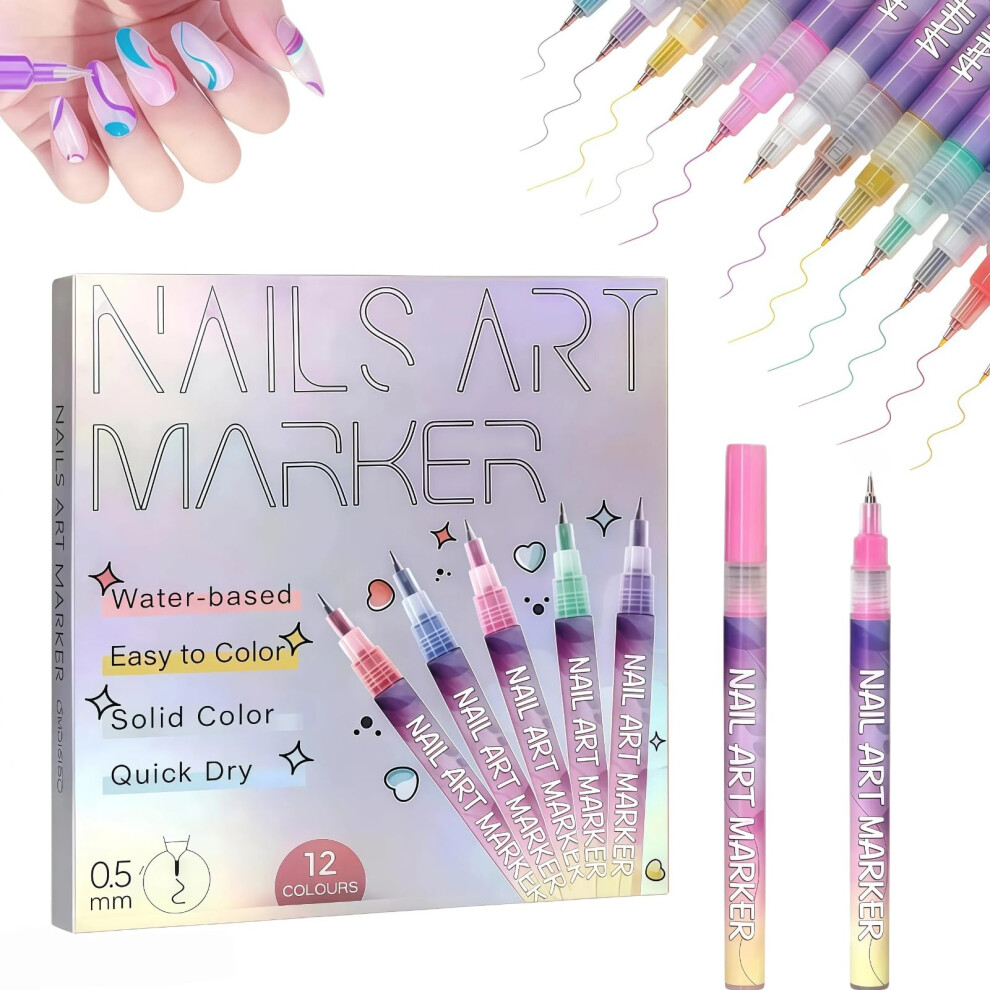 Nail Art Pens 12Color Set with Ultrafine Precision Tip and QuickDry Formula for DIY Designs