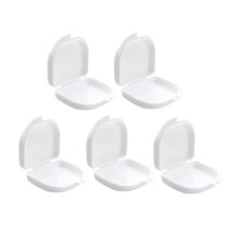 5Pack Denture Case with Vent Holes, Hinged Lid, Odor Control for Retainer Storage at Home or Travel