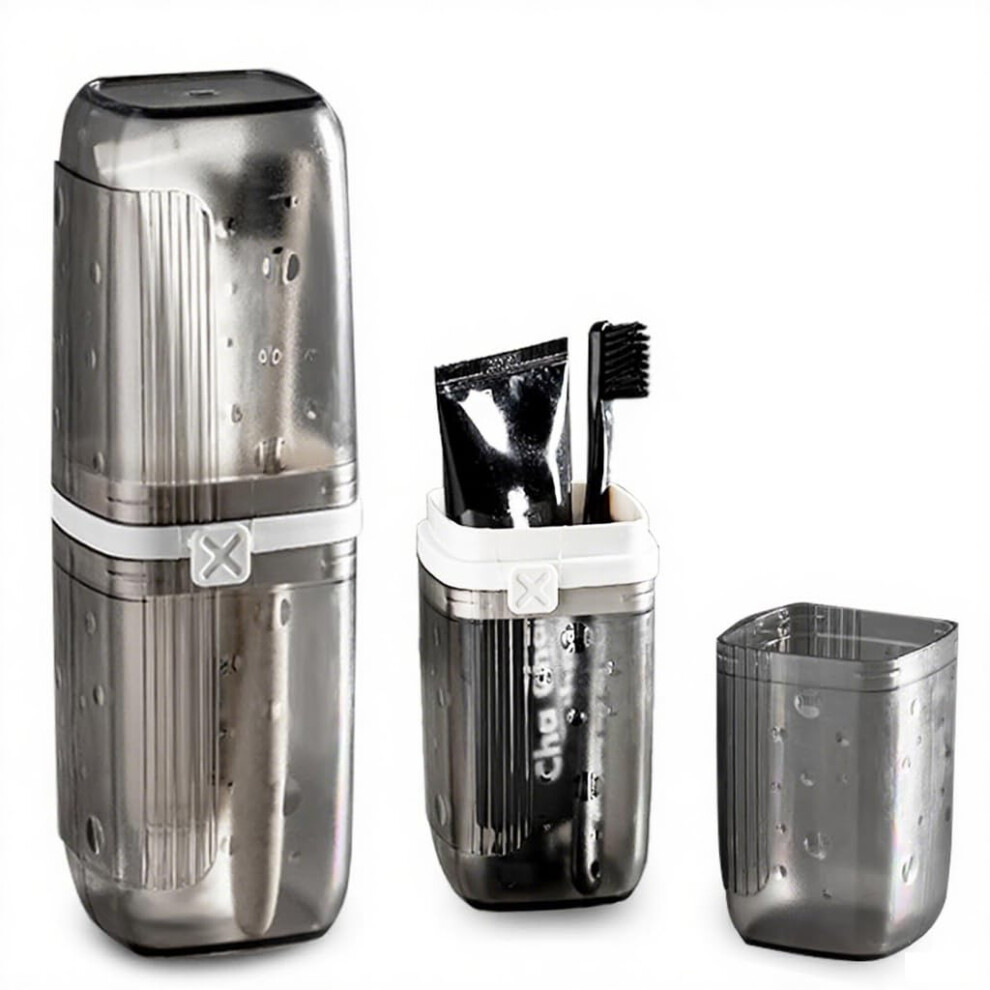 Black Travel Toothbrush Case With Leakresistant 2 In 1 Storage, Compact Toothbrush Holder For Camping Trips