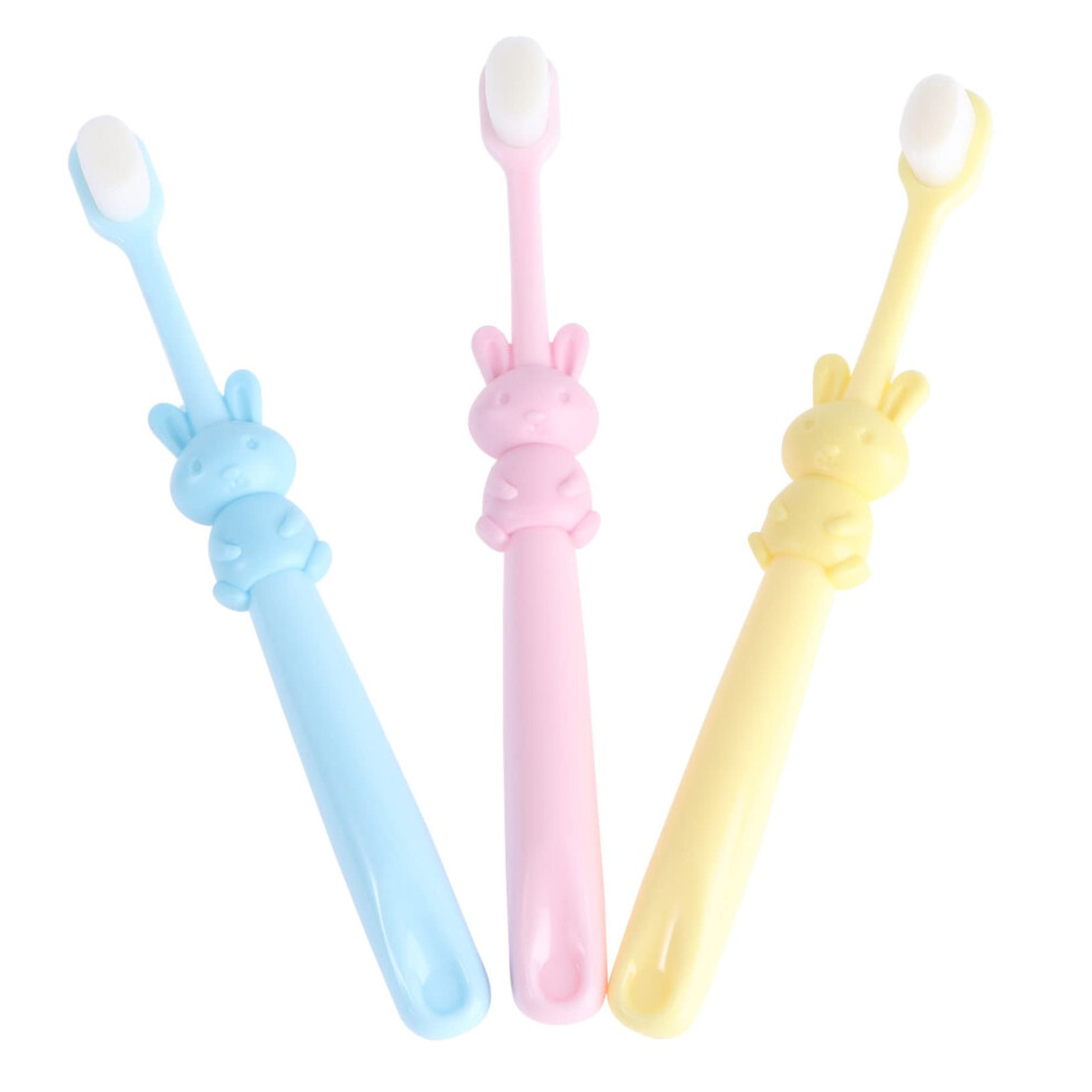 3Pcs Kids Cartoon Toothbrush Set Extra Soft Bristles Gentle Cleaning Ergonomic Handle Fun Rabbit Colors