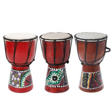 4 Inch African Djembe Drum with Goat Skin, Durable Wooden Body, Handpainted Multicolor Design, Natural Warm Tone