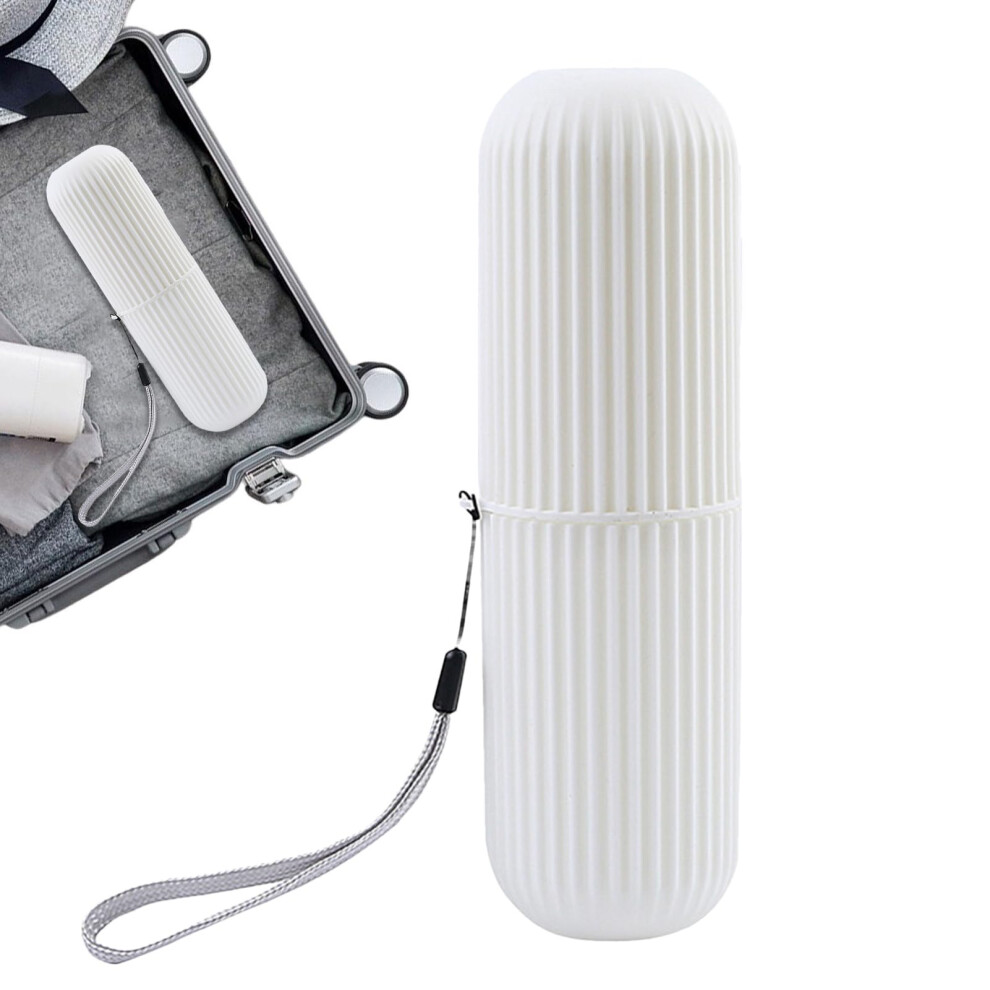 White Travel Toothbrush Case Dustproof Covered Design With Removable Divider, Compact Holder For Travel And Camping