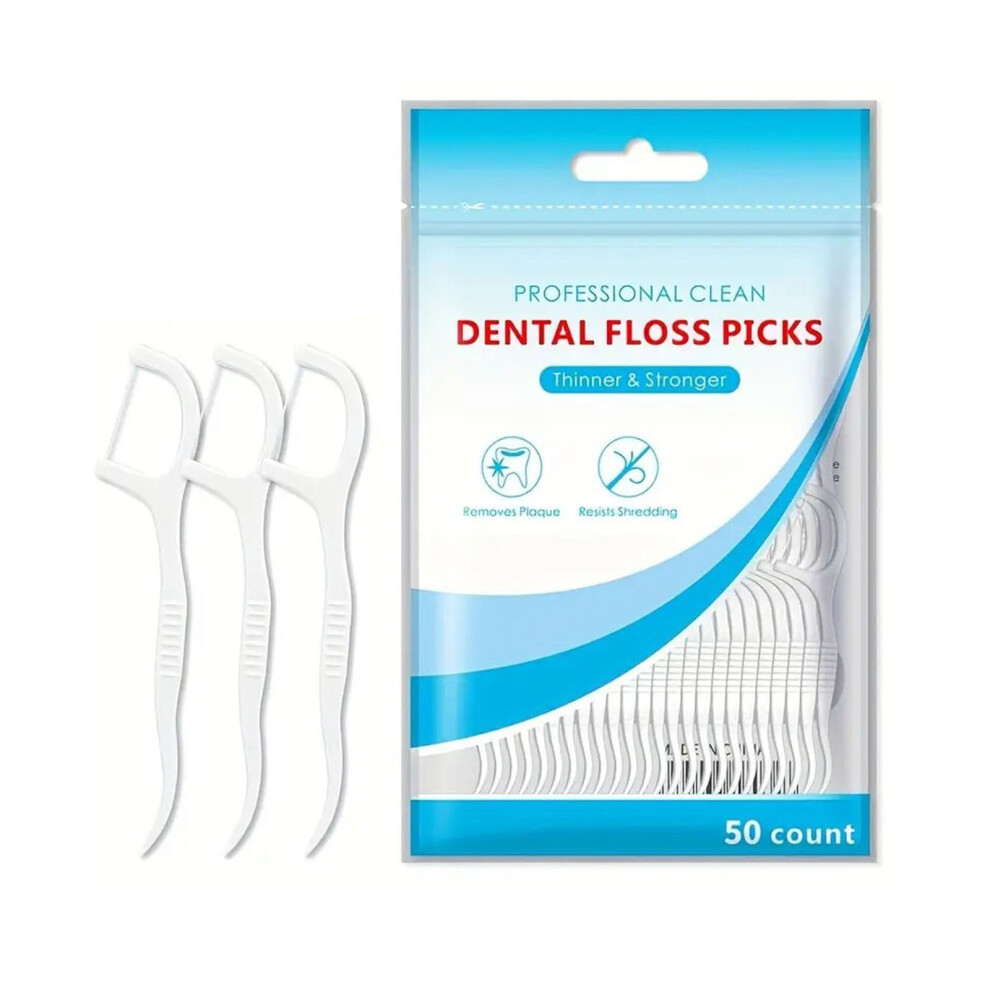 Dental Floss Picks 50 Count Easy Grip Handle Disposable Flossers for Adults Travel Size