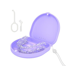 Purple Slim Retainer Case for Invisalign with Removal Tool, Brush, Chewies and Ventilated Travel Design