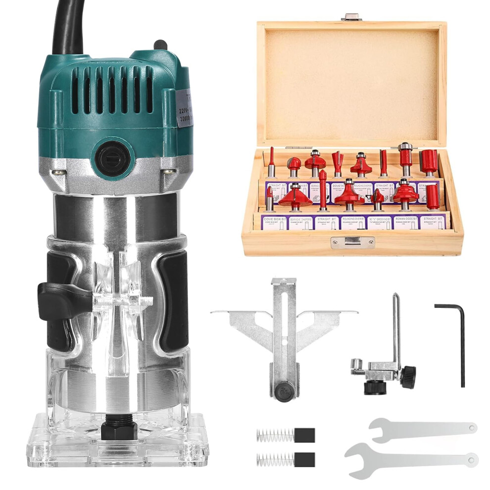 Wood Router 800W Electric Handheld Router 30000Rpm 6Speed With 15Pc Bit Set For Woodworking 9070919786815