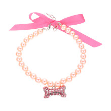 2Pcs Decorative Pink Pearl Necklace for Cats Dogs Party Pet Collar