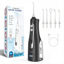 Black Cordless Water Flosser with 4 Pressure Modes, IPX7 Waterproof 300ML Tank, USB Rechargeable for Travel and Home Use
