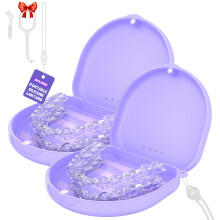2 Pack Slim Retainer Case with Magnetic Closure for Invisalign, Vent Holes, Removal Tool, Brush, Purple