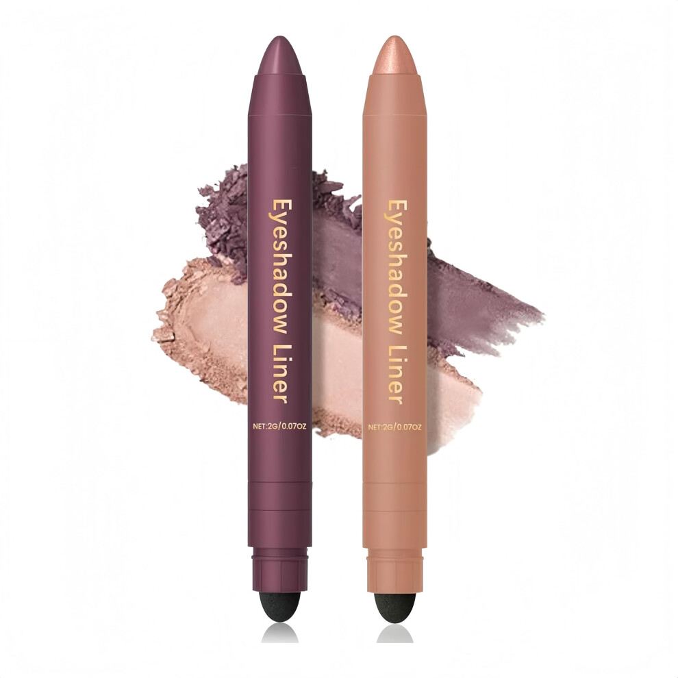 Purple Waterproof 2 In 1 Eyeliner And Eyeshadow Stick With Plum Shimmer And Builtin Blending Sponge