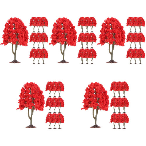 50Pcs Red Mini Tree Model Artificial Landscape Decor for Scenery 2