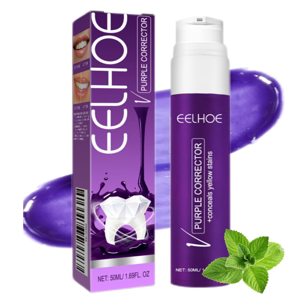 Purple Teeth Whitening Toothpaste, Gentle Peroxide Formula For Surface Stain Removal And Travel Use