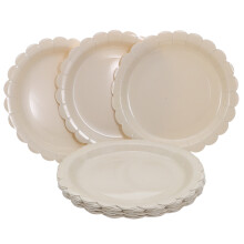75Pcs Girls Party Tableware Beige Paper Plates Scalloped Edges