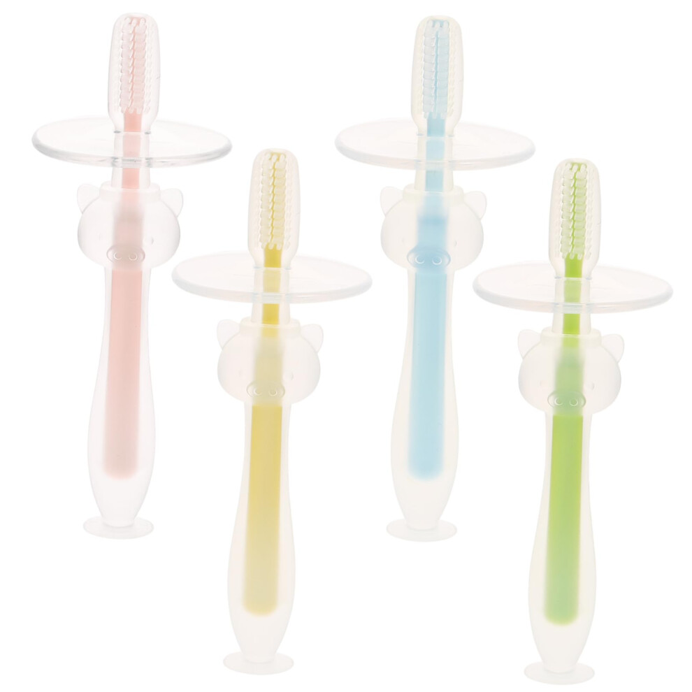 Baby Toothbrush Set Soft Silicone Bristles for Newborn Training Gentle Gum Cleaning with Suction Base