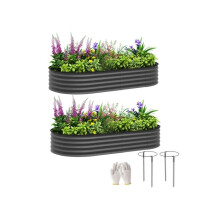 Set of Two 181 x 93cm Steel Planters - Dark Grey