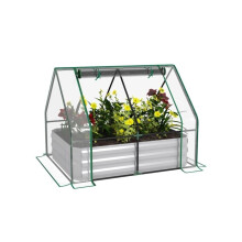 Elevated raised bed with greenhouse, steel planter box with plastic cover, dimensions 127L 95W 92H cm, transparent version