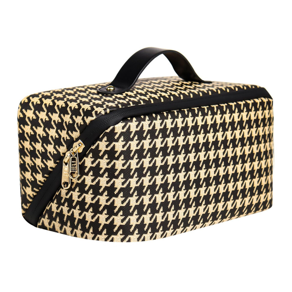 Large Waterproof PU Leather Makeup Bag, WideOpen Travel Cosmetic Organizer for Women Houndstooth