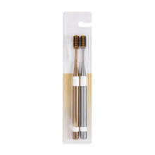 Soft Bristle Travel Toothbrush Set for Adults Couples, UltraFine Manual Brushes Grey Gold 2 Pack