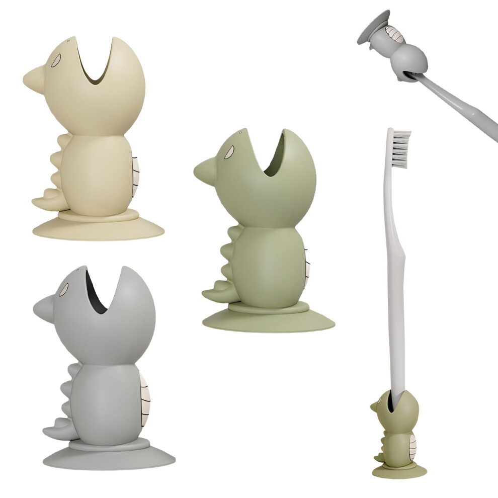 3PCS Dinosaur Toothbrush Head Covers for Kids with Suction Cup, Hygienic Travel Toothbrush Protector